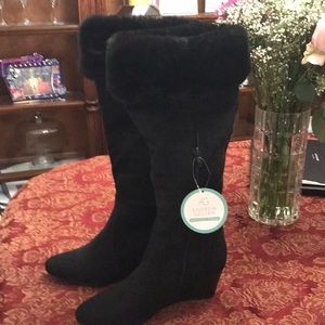 Suede faux fur tall boots